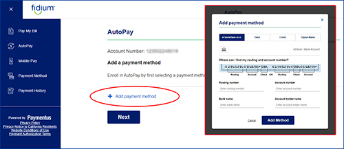 Add payment method pop-up screen